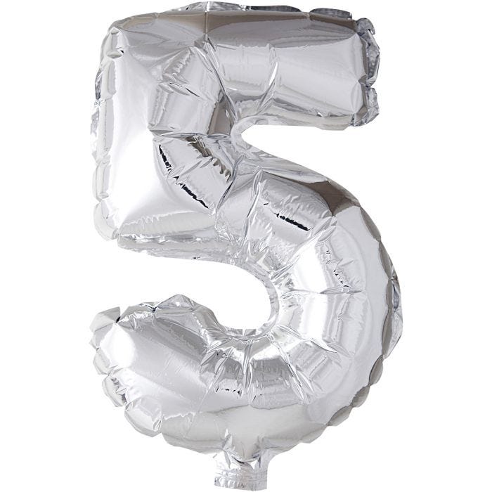 Ballon en aluminium, 5, H : 41 cm, argent, 1 pièce