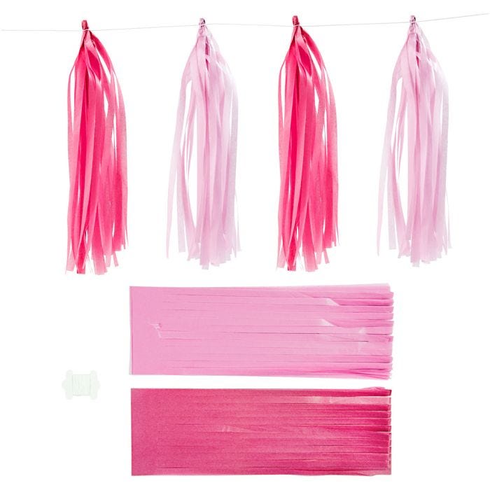 Pompons en papier, dim. 12x35 cm, rose, rose clair, 12 pièces/ 1 Pq.