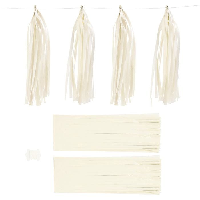 Pompons en papier, dim. 12x35 cm, 14 gr, blanc cassé, 12 pièces/ 1 Pq.
