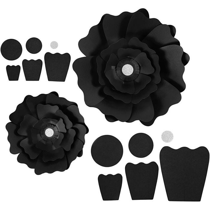 Fleurs en papier, d 15+25 cm, 230 gr, noir, 2 pièces/ 1 Pq.