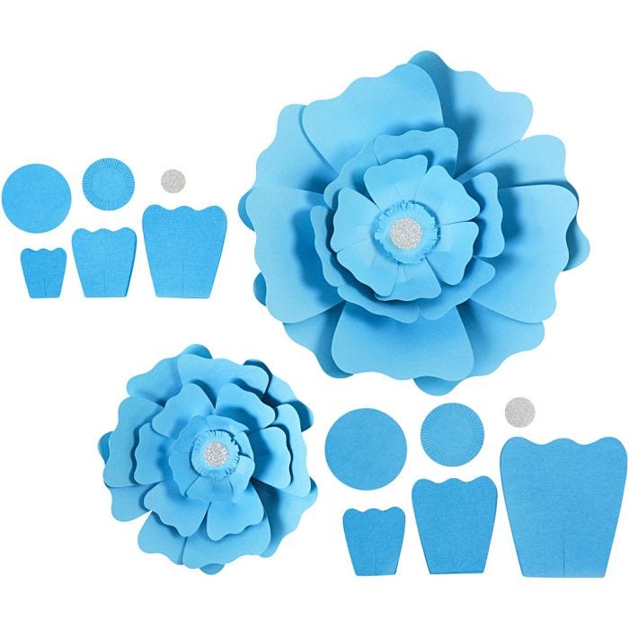 Fleurs en papier, d 15+25 cm, 230 gr, bleu clair, 2 pièces/ 1 Pq.