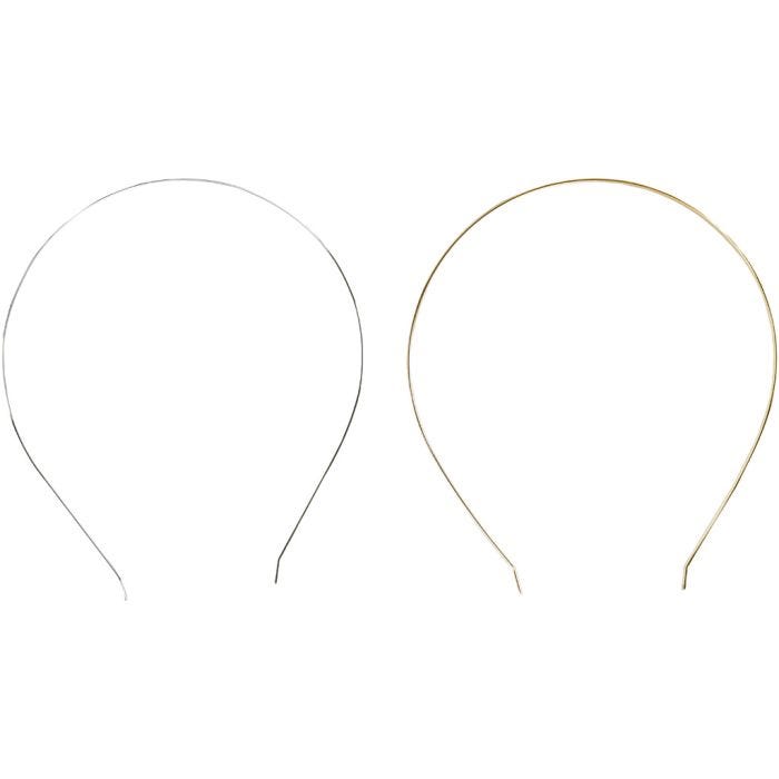 Diadèmes, L : 14 cm, L : 5 mm, doré, argenté, 2 pièces/ 1 Pq.
