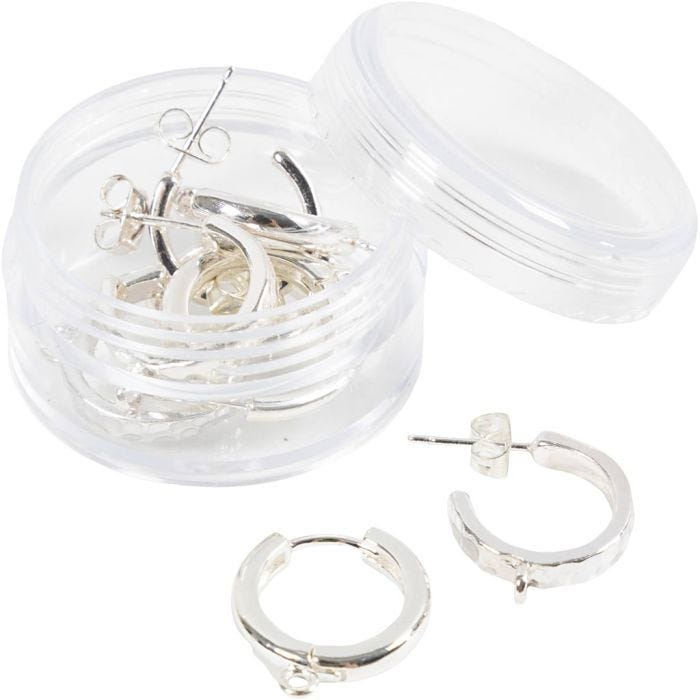 Boucles créoles œillet, d 15 mm, ép. 3 mm, argenté, 2x2 paire/ 1 Pq.