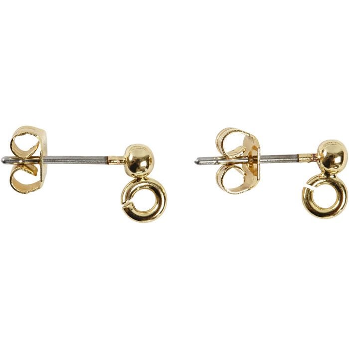 Boucles d'oreilles, L : 13 mm, d 3,8 mm, diamètre intérieur 0,8 mm, doré, 10 pièces/ 1 Pq.