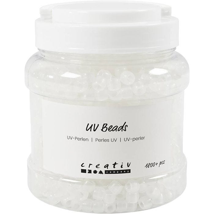 UV-parels , L: 6 mm, d 8 mm, gatgrootte 4 mm, diverse kleuren, 320 gr, 700 ml/ 1 Doosje