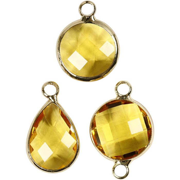 Pendentif pour bijoux, H : 15-20 mm, diamètre intérieur 2 mm, jaune, 6 pièces/ 1 Pq.