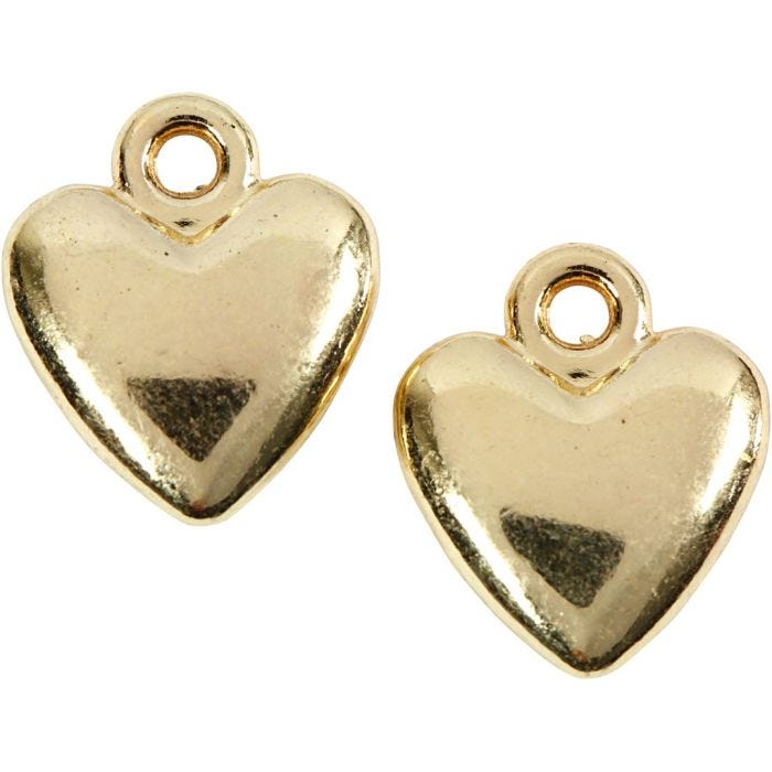 Pendentif en forme de coeur, dim. 13x15 mm, doré, 10 pièces/ 1 Pq.
