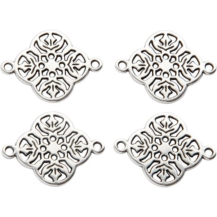 Pendentif, d 15 mm, diamètre intérieur 1,2 mm, argenté, 4 pièces/ 1 Pq.