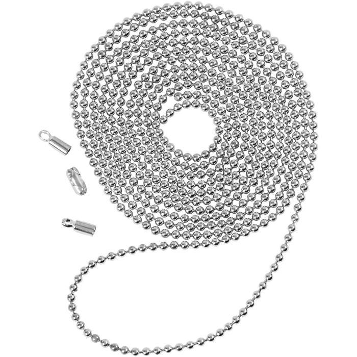 Chaîne de perles, d 1,5 mm, argenté, 1 m/ 1 Pq.