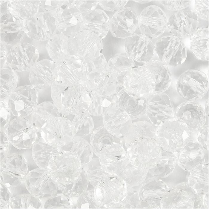 Perles à Facettes, dim. 5x6 mm, diamètre intérieur 1 mm, cristal, 100 pièces/ 1 Pq.