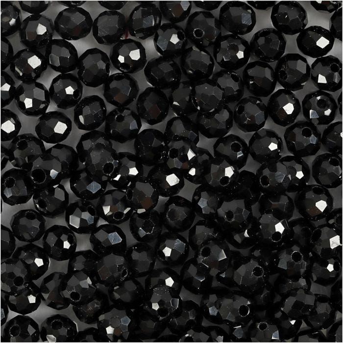 Perles à Facettes, dim. 3x4 mm, diamètre intérieur 0,8 mm, noir métallique, 100 pièces/ 1 Pq.