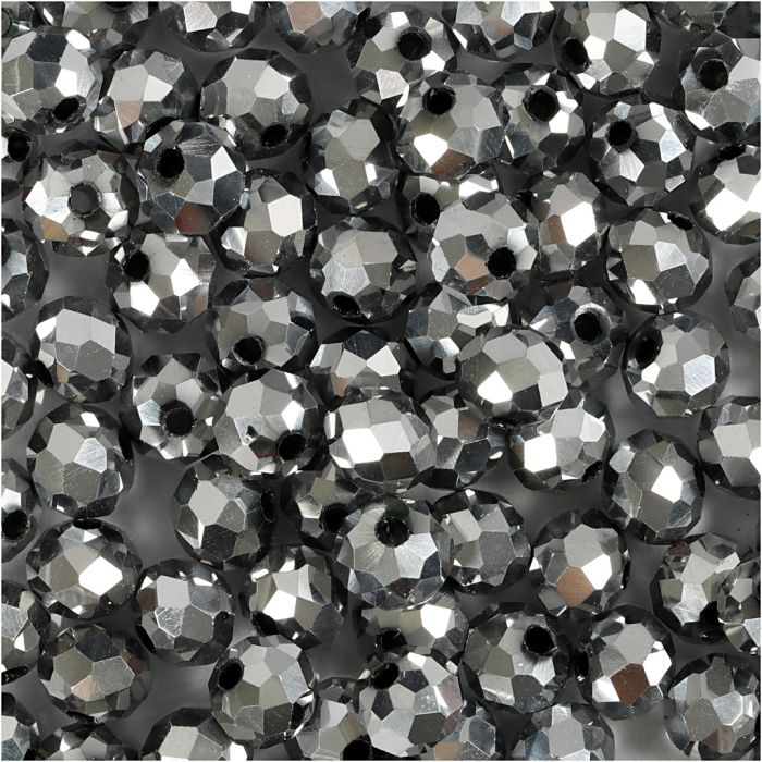 Perles à Facettes, dim. 5x6 mm, diamètre intérieur 1 mm, gris métallique, 100 pièces/ 1 Pq.