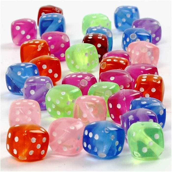 Perles Dés, dim. 7x7 mm, diamètre intérieur 1,5 mm, 105 gr, 125 ml/ 1 Pq.