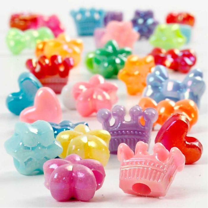 Perles Plastique Novelty, d 10 mm, diamètre intérieur 3 mm, 65 gr, 125 ml/ 1 Pq.