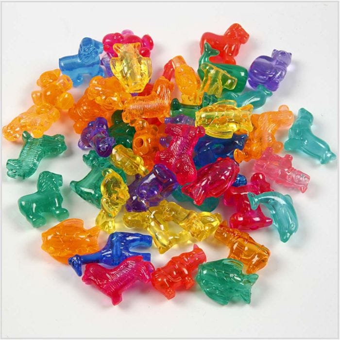Perles de différentes formes, dim. 25 mm, diamètre intérieur 4 mm, 125 ml/ 1 Pq.