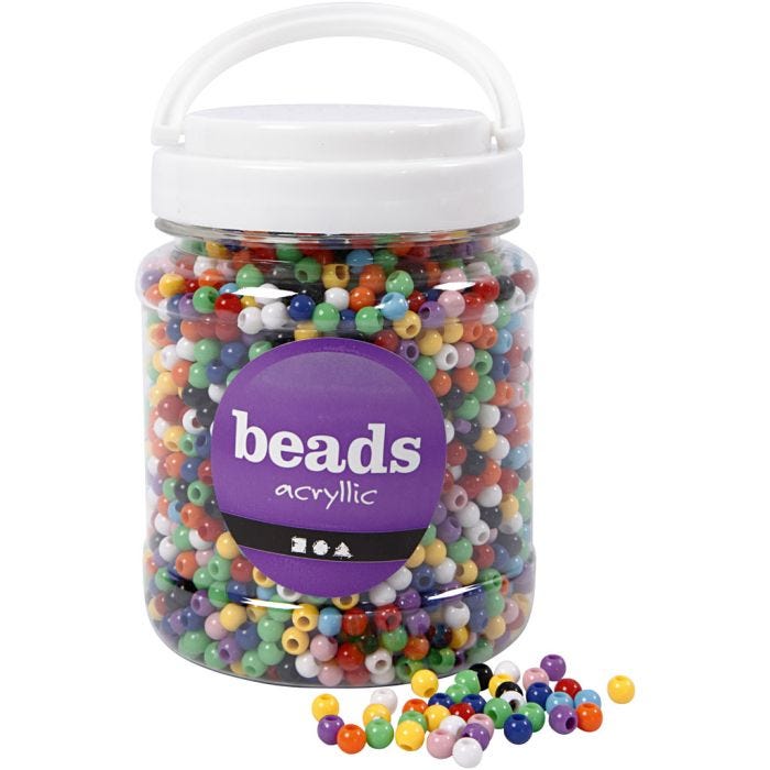 Perles Pony, d 6 mm, diamètre intérieur 3 mm, ass. de couleurs, 425 gr, 700 ml/ 1 boîte