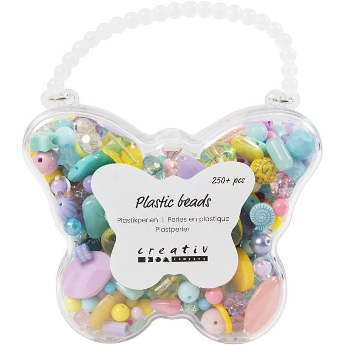 Perles en plastique, d 5-35 mm, diamètre intérieur 1-8 mm, ass. de couleurs, 193 gr, 300 ml/ 1 Pq.