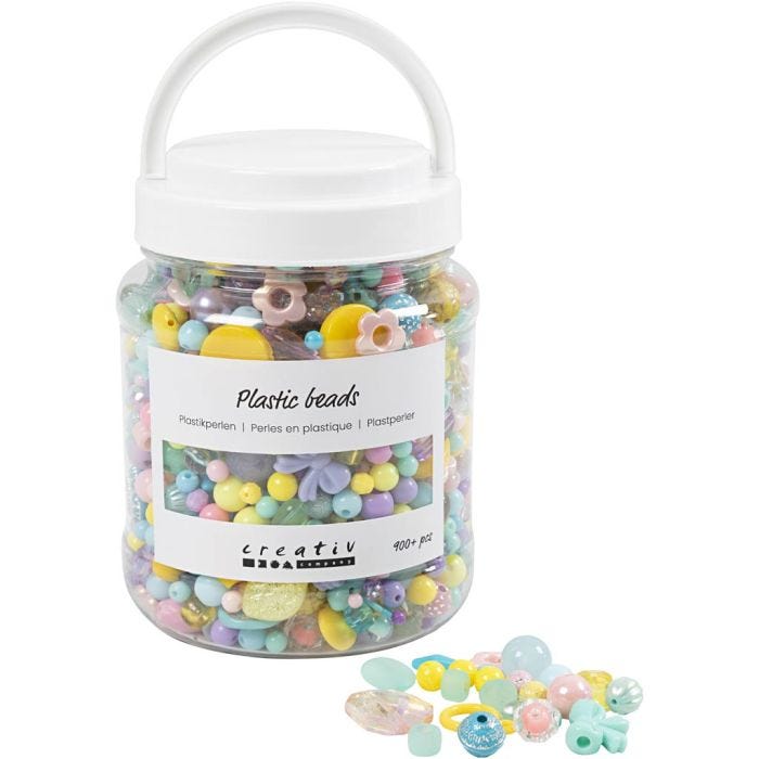 Perles en plastique, d 5-35 mm, diamètre intérieur 1-8 mm, ass. de couleurs, 700 ml/ 1 boîte