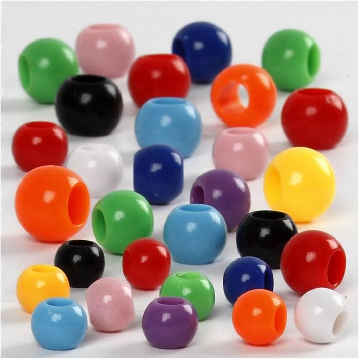 Perles Pony, dim. 6-10 mm, diamètre intérieur 3-5 mm, 85 gr, 150 ml/ 1 Pq.