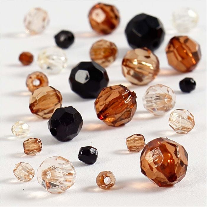 Mix de Perles à Facettes, dim. 4-12 mm, diamètre intérieur 1-2,5 mm, or, 50 gr/ 1 Pq.