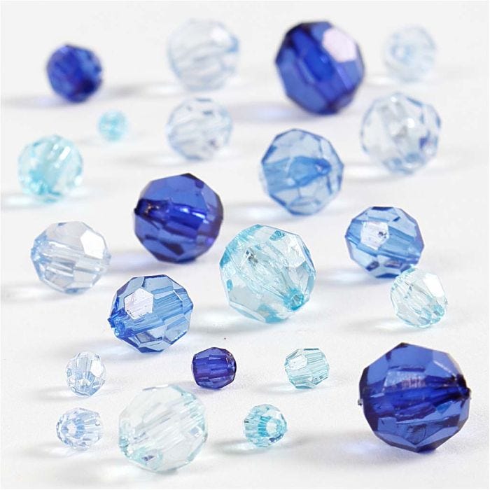 Perles à facettes, dim. 4-12 mm, diamètre intérieur 1-2,5 mm, harmonie de bleus, 45 gr/ 1 Pq.