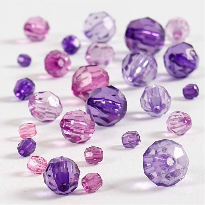 Perles à facettes, dim. 4-12 mm, diamètre intérieur 1-2,5 mm, violet, 45 gr/ 1 Pq.