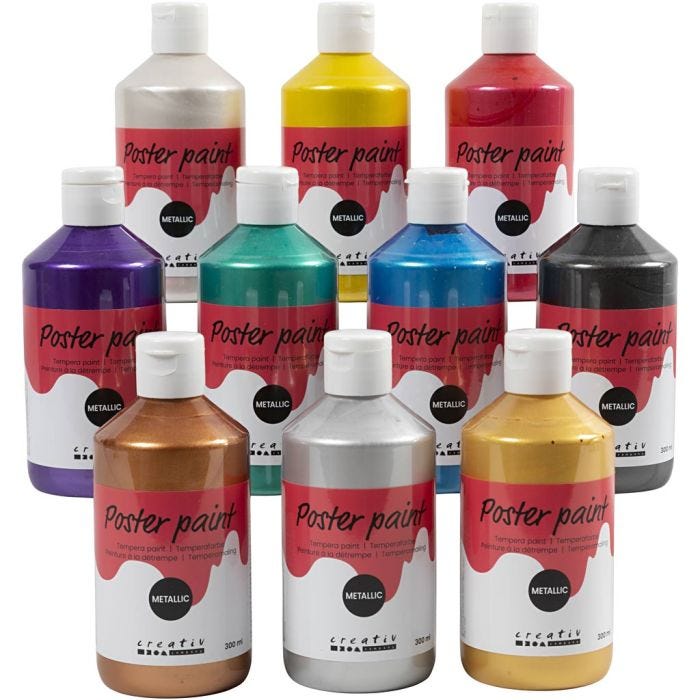 Peinture à la détrempe Métallisée, ass. de couleurs, 10x300 ml/ 1 Pq.