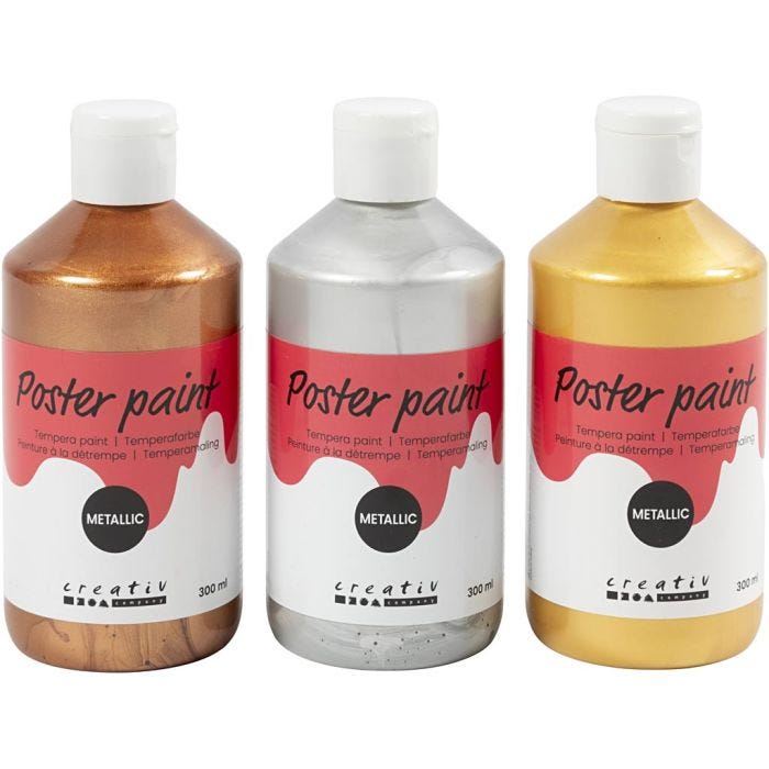 Peinture à la détrempe Métallisée, ass. de couleurs, 3x300 ml/ 1 Pq.