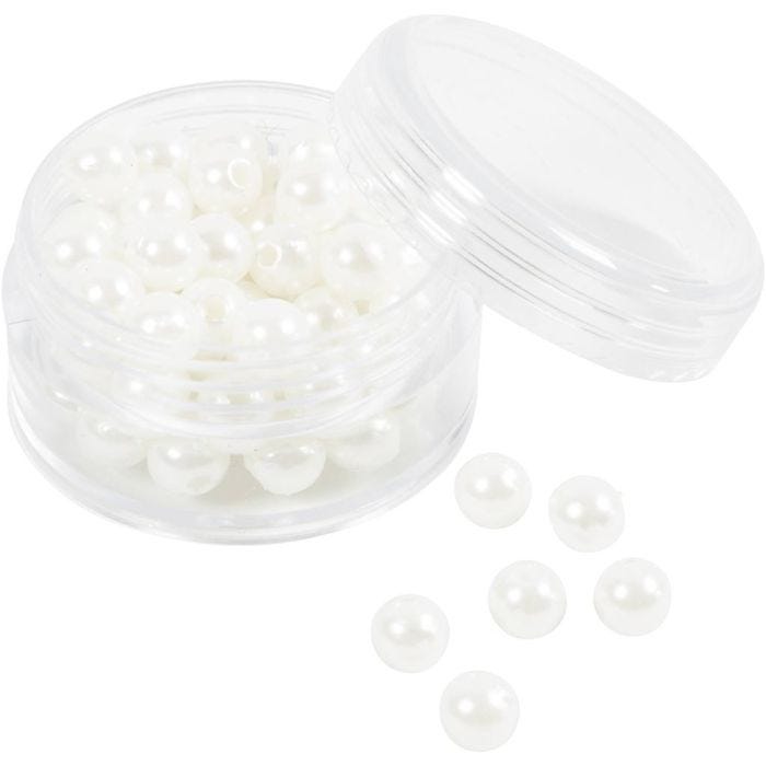 Perles de Cire, d 6 mm, diamètre intérieur 1,9 mm, nacré, 65 pièces/ 1 Pq.
