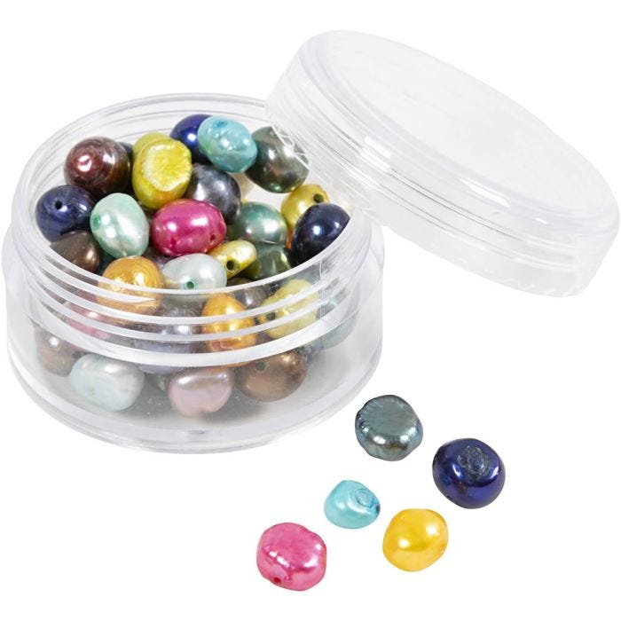 Perles d’eau douce, d 5-6 mm, diamètre intérieur 0,5 mm, couleurs nacrées, 60 pièces/ 1 Pq.