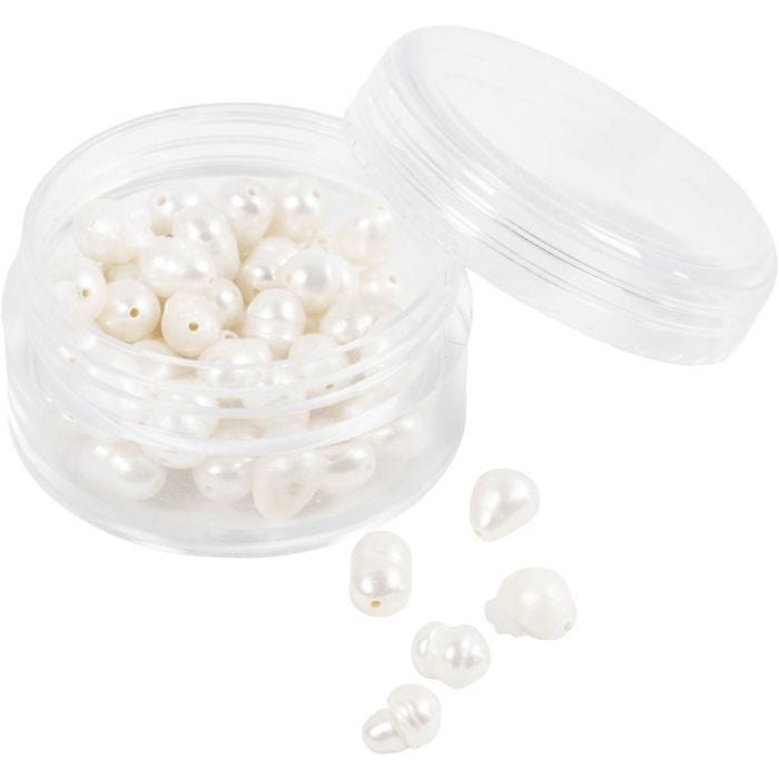 Perles d’eau douce, Perforation transversale, d 4-6 mm, diamètre intérieur 1 mm, nacré, 55 pièces/ 1 Pq.