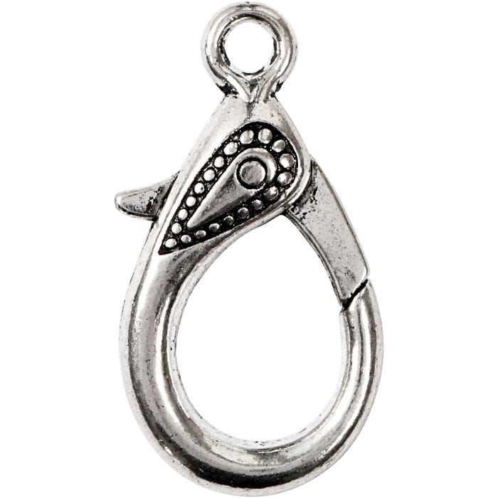 Fermoirs mousquetons, L : 30 mm, diamètre intérieur 3 mm, argent antique, 4 pièces/ 1 Pq.