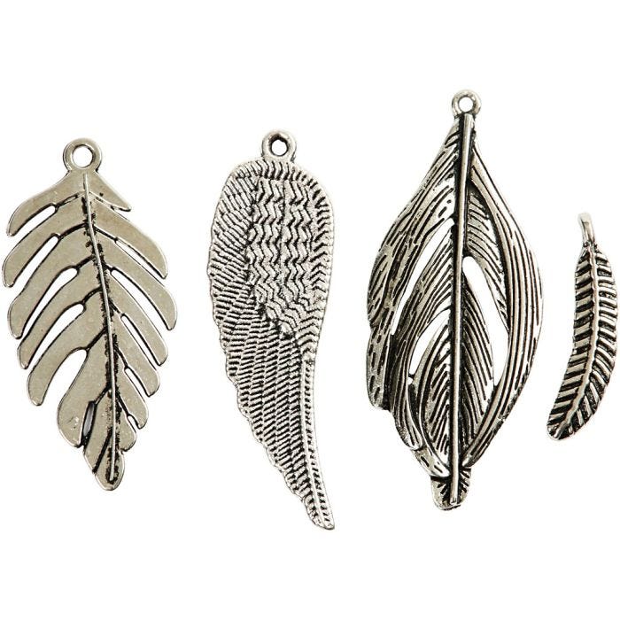 Plumes, d 29-55 mm, diamètre intérieur 12-20 mm, argent antique, 4x10 pièce/ 1 Pq.