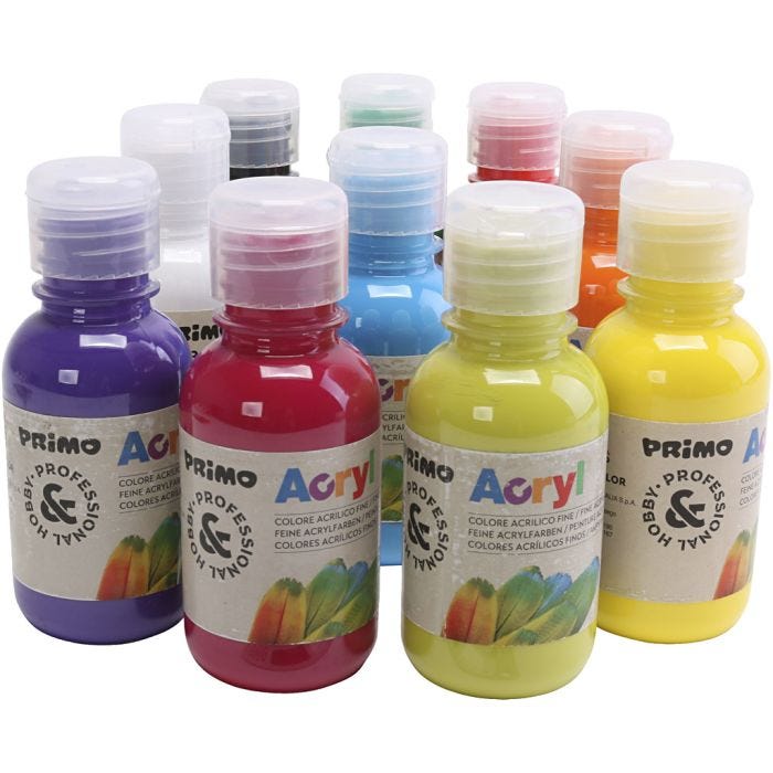 Peinture acrylique de luxe PRIMO, ass. de couleurs, 10x125 ml/ 1 Pq.