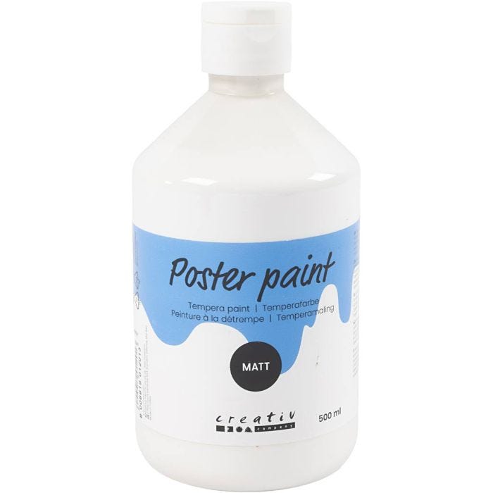 Peinture à la détrempe Mate, blanc, 500 ml/ 1 flacon