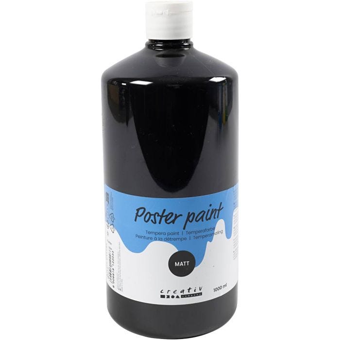 Peinture à la détrempe Mate, noir, 1000 ml/ 1 flacon