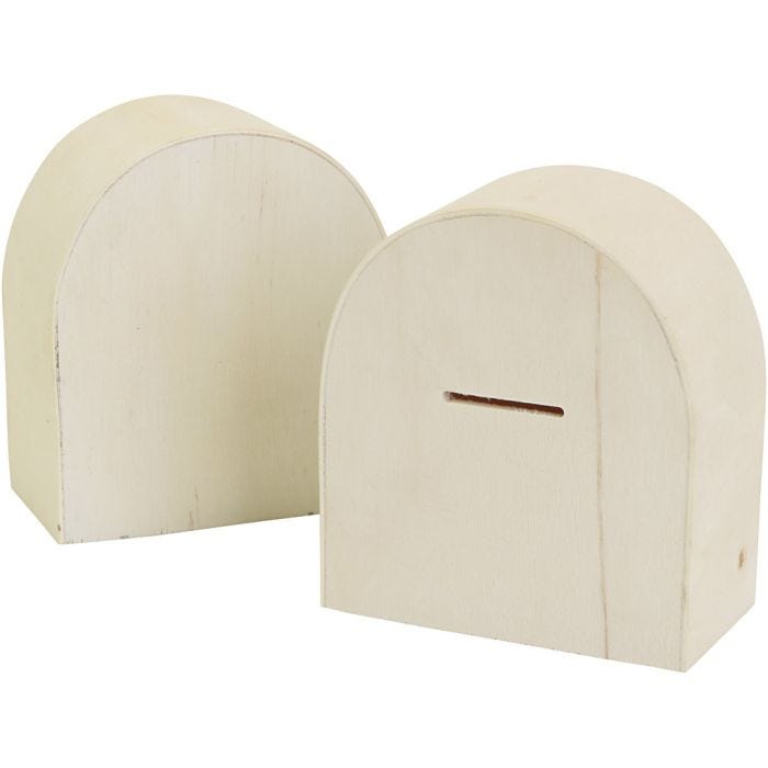 Tirelire en bois, dim. 10x9 cm, 12 pièces/ 1 Pq.
