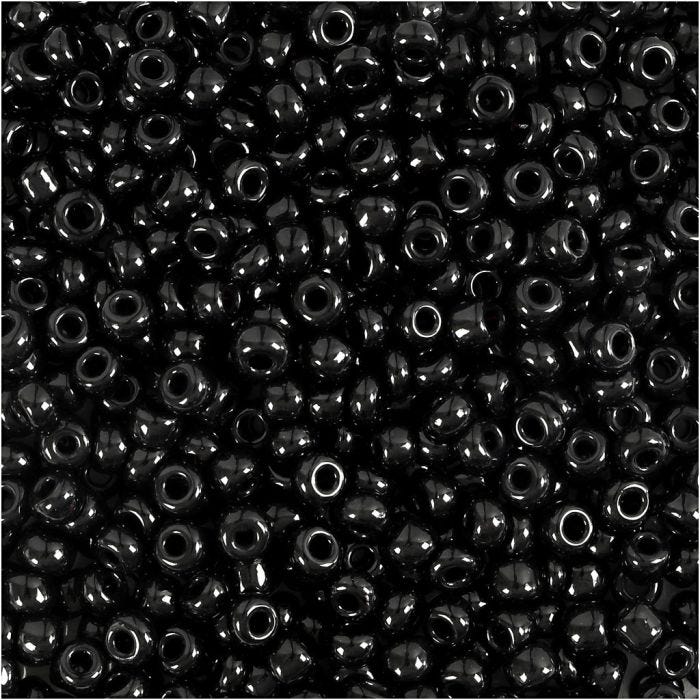 Perles de Rocaille, d 3 mm, dim. 8/0, diamètre intérieur 0,6-1,0 mm, noir, 25 gr/ 1 Pq.
