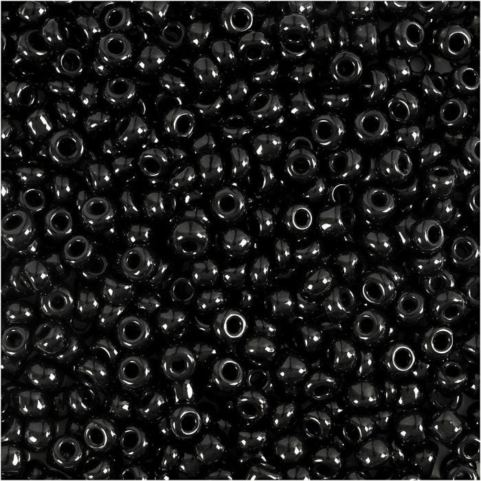 Perles de Rocaille, d 3 mm, dim. 8/0, diamètre intérieur 0,6-1,0 mm, noir, 500 gr/ 1 Pq.