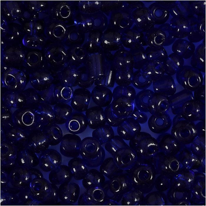 Perles de Rocaille, d 4 mm, dim. 6/0, diamètre intérieur 0,9-1,2 mm, cabalt transparent, 25 gr/ 1 Pq.