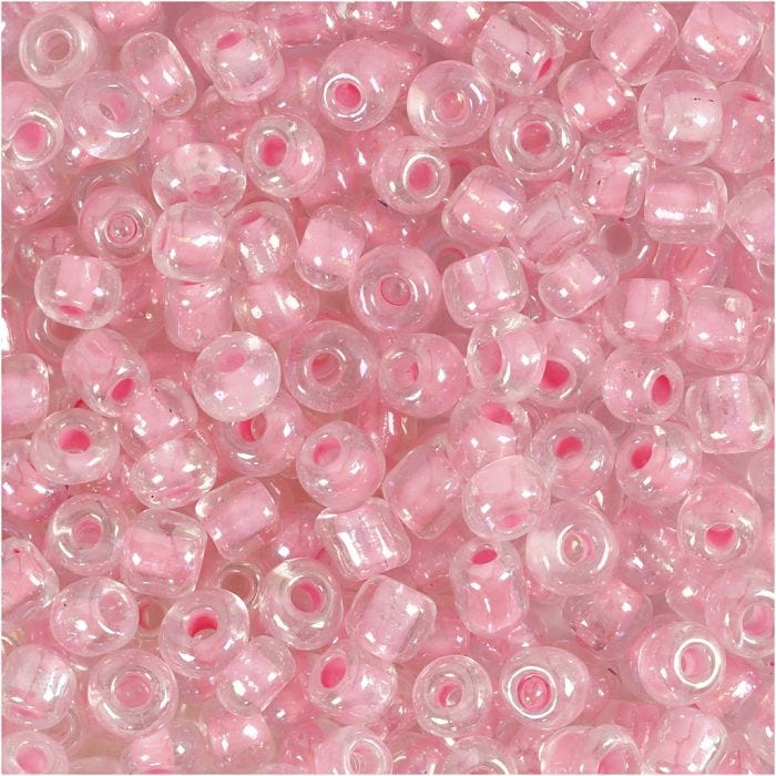 Perles de Rocaille, d 4 mm, dim. 6/0, diamètre intérieur 0,9-1,2 mm, coeur rose, 25 gr/ 1 Pq.