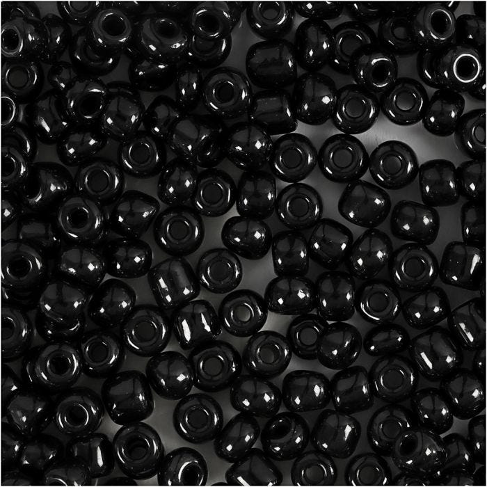 Perles de Rocaille, d 4 mm, dim. 6/0, diamètre intérieur 0,9-1,2 mm, noir, 25 gr/ 1 Pq.