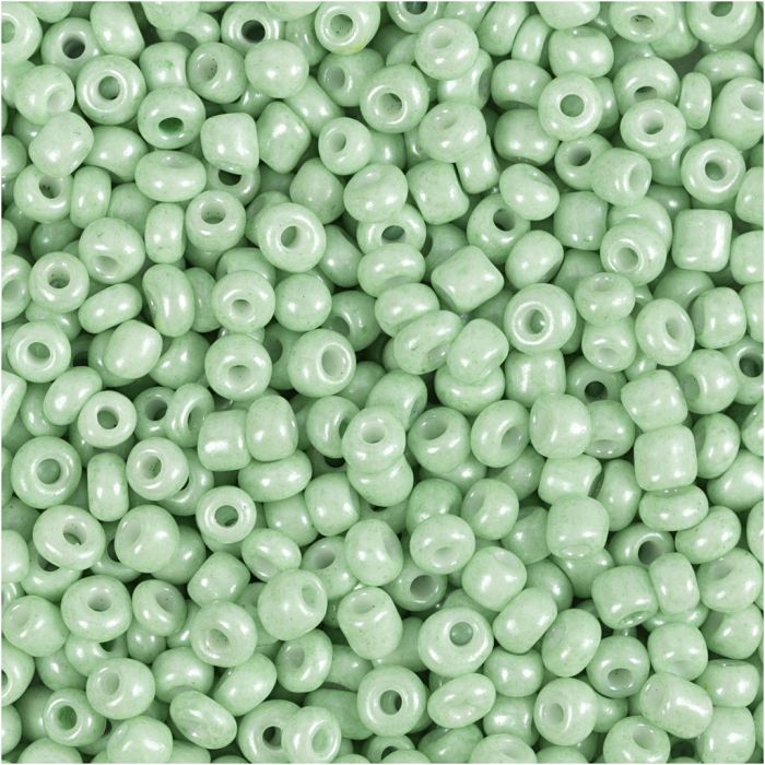 Perles de Rocaille, d 3 mm, dim. 8/0, diamètre intérieur 0,6-1,0 mm, vert clair, 25 gr/ 1 Pq.