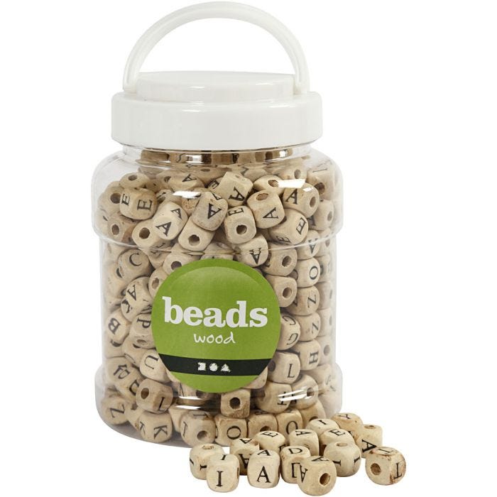 Perles en bois, dim. 9x9x9 mm, diamètre intérieur 3 mm, 185 gr, 400 ml/ 1 seau