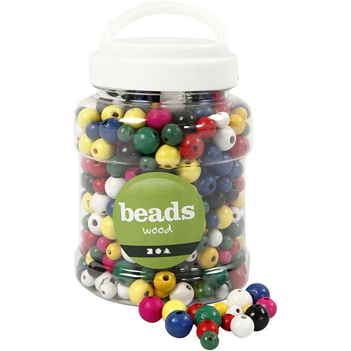 Perles en Bois, d 8+10+12 mm, diamètre intérieur 2-2,5 mm, ass. de couleurs, 175 gr, 400 ml/ 1 seau