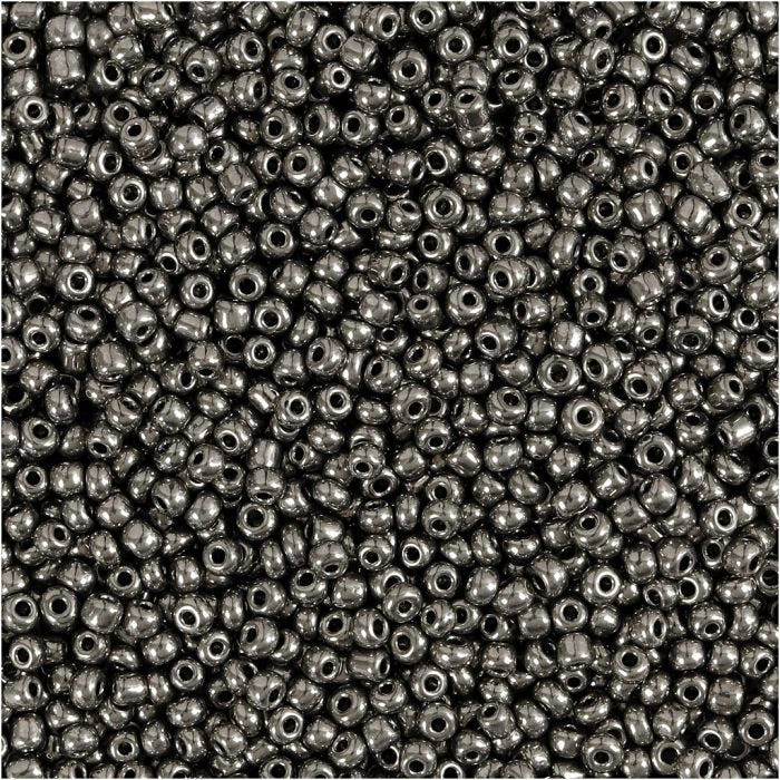 Perles de Rocaille, d 1,7 mm, dim. 15/0, diamètre intérieur 0,5-0,8 mm, Gris métallisé, 25 gr/ 1 Pq.