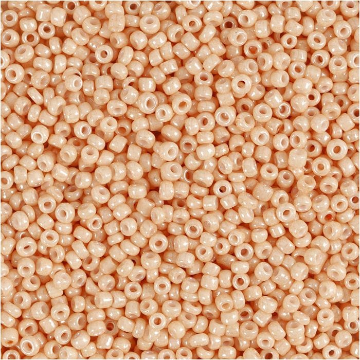 Perles de Rocaille, d 1,7 mm, dim. 15/0, diamètre intérieur 0,5-0,8 mm, Pêche claire, 25 gr/ 1 Pq.