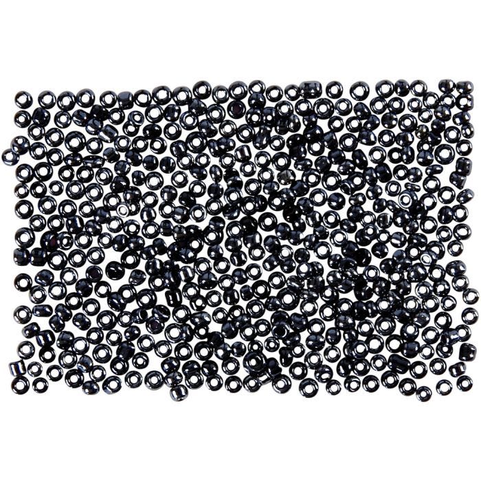 Perles de Rocaille, d 1,7 mm, dim. 15/0, diamètre intérieur 0,5-0,8 mm, gris foncé, 500 gr/ 1 sac