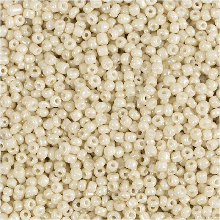 Perles de Rocaille, d 1,7 mm, dim. 15/0, diamètre intérieur 0,5-0,8 mm, blanc cassé, 25 gr/ 1 Pq.