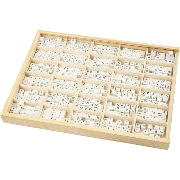 Perles lettres, A-Z, &amp;, #, ?, dim. 8x8 mm, diamètre intérieur 3 mm, blanc, 750 ass./ 1 Pq.
